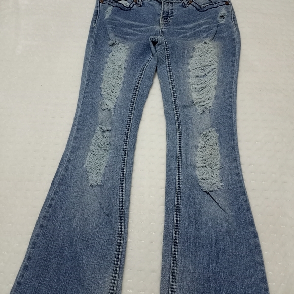 Bebe Asphalt  Jean wide leg  Vintage Women  Size 3  Lt blue Ripped - Picture 2 of 7